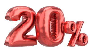 Yüzde yirmi. % 20 balon mesajı. 3B illüstrasyon.
