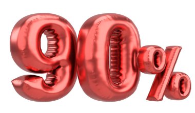 Yüzde doksan. % 90 balon mesajı. 3B illüstrasyon.