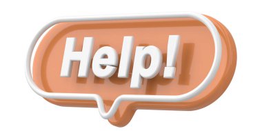 Yardım edin! Kelime ve deyim. 3B illüstrasyon.