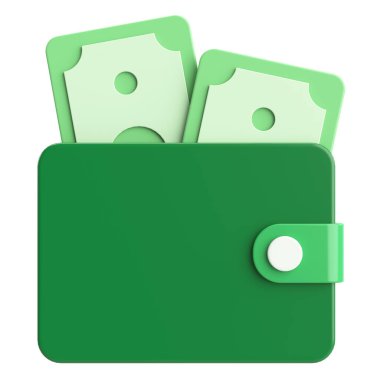 Üç boyutlu cüzdan. Para için. 3B illüstrasyon.