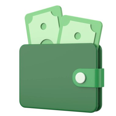 Üç boyutlu cüzdan. Para için. 3B illüstrasyon.