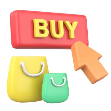 İnternetten alışveriş. 3D Buy Button. 3B illüstrasyon.