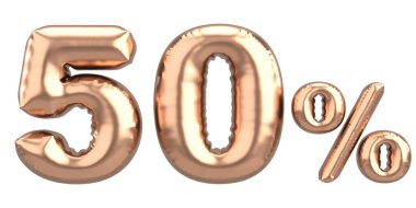 Yüzde elli. % 50 balon mesajı. 3B illüstrasyon.