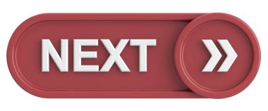 Sonraki düğme. Devam et düğmesi. 3B illüstrasyon.