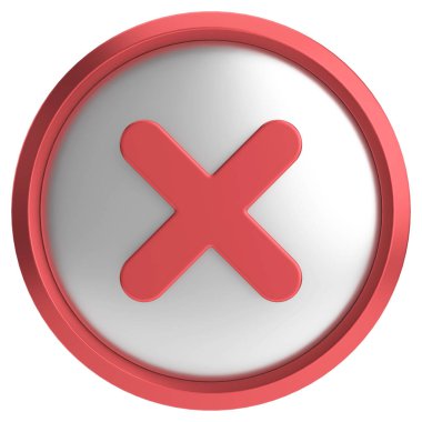 Üç boyutlu kapatma düğmesi. Çapraz. 3B illüstrasyon.