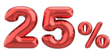 Yüzde yirmi beş. % 25 balon mesajı. 3B illüstrasyon.