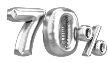 Yüzde yetmiş. % 70 balon mesajı. 3B illüstrasyon.