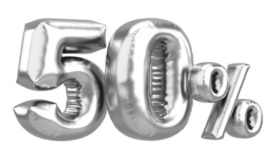 Yüzde elli. % 50 balon mesajı. 3B illüstrasyon.