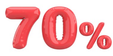Yüzde yetmiş. % 70 balon mesajı. 3B illüstrasyon.