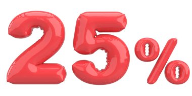 Yüzde yirmi beş. % 25 balon mesajı. 3B illüstrasyon.