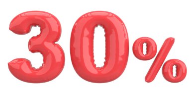 Yüzde otuz. % 30 balon mesajı. 3B illüstrasyon.