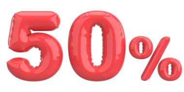 Yüzde elli. % 50 balon mesajı. 3B illüstrasyon.
