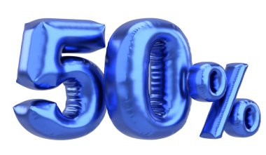 Yüzde elli. % 50 balon mesajı. 3B illüstrasyon.