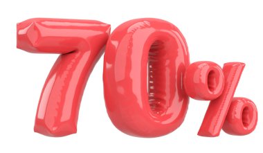 Yüzde yetmiş. % 70 balon mesajı. 3B illüstrasyon.
