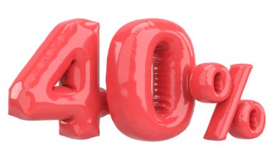 Yüzde kırk. % 40 balon mesajı. 3B illüstrasyon.