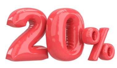 Yüzde yirmi. % 20 balon mesajı. 3B illüstrasyon.