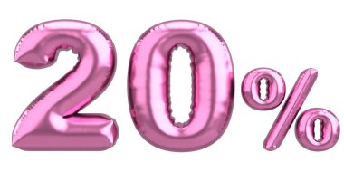 Yüzde yirmi. % 20 balon mesajı. 3B illüstrasyon.