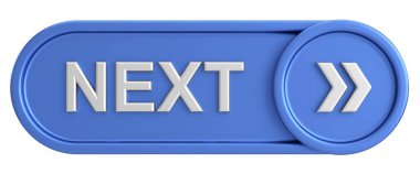Sonraki düğme. Devam et düğmesi. 3B illüstrasyon.