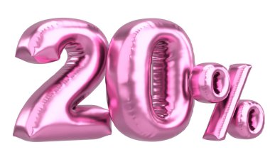 Yüzde yirmi. % 20 balon mesajı. 3B illüstrasyon.