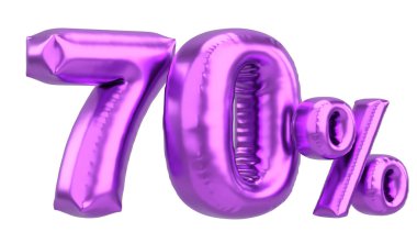 Yüzde yetmiş. % 70 balon mesajı. 3B illüstrasyon.