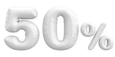 Yüzde elli. % 50 balon mesajı. 3B illüstrasyon.