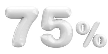 Yüzde yetmiş beş. % 75 balon mesajı. 3B illüstrasyon.