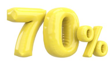 Yüzde yetmiş. % 70 balon mesajı. 3B illüstrasyon.