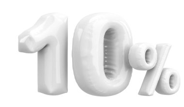 Yüzde on. % 10 balon mesajı. 3B illüstrasyon.
