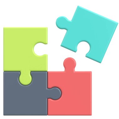 Üç boyutlu bulmaca. Üç boyutlu simge. 3B illüstrasyon.