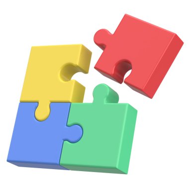 Üç boyutlu bulmaca. Üç boyutlu simge. 3B illüstrasyon.