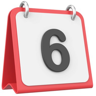 Üç boyutlu takvim. Altıncı gün. Ayın altıncı günü. 3B illüstrasyon.