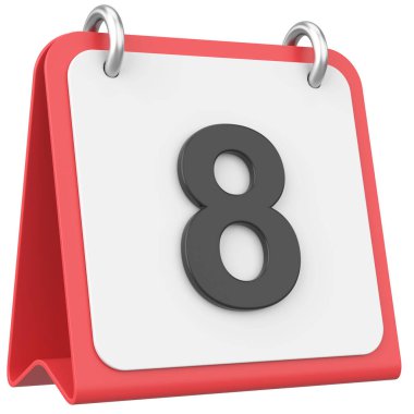 Üç boyutlu takvim. 8. gün. Ayın sekizinci günü. 3B illüstrasyon.