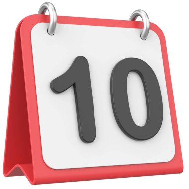 Üç boyutlu takvim. 10. gün. Ayın onuncu günü. 3B illüstrasyon.