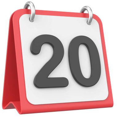 Üç boyutlu takvim. 20. gün. Ayın yirminci günü. 3B illüstrasyon.