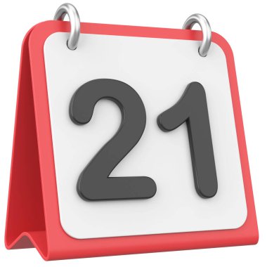 Üç boyutlu takvim. 21. gün. Ayın yirmi birinci günü. 3B illüstrasyon.