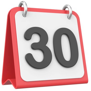 Üç boyutlu takvim. 30. gün. Ayın onuncu günü. 3B illüstrasyon.