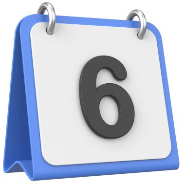 Üç boyutlu takvim. Altıncı gün. Ayın altıncı günü. 3B illüstrasyon.