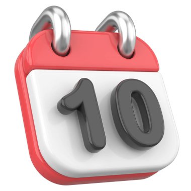 Üç boyutlu takvim. 10. gün. Ayın onuncu günü. 3B illüstrasyon.