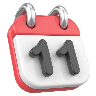 Üç boyutlu takvim. 11. gün. Ayın on birinci günü. 3B illüstrasyon.