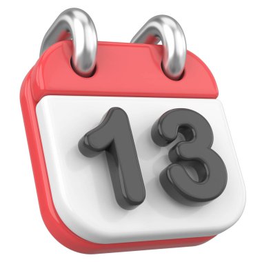 Üç boyutlu takvim. 13. gün. Ayın on üçüncü günü. 3B illüstrasyon.