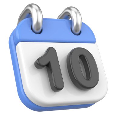 Üç boyutlu takvim. 10. gün. Ayın onuncu günü. 3B illüstrasyon.