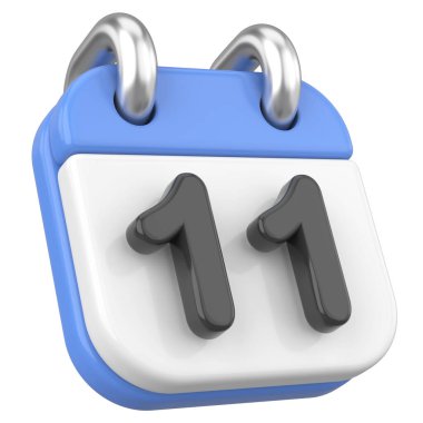 Üç boyutlu takvim. 11. gün. Ayın on birinci günü. 3B illüstrasyon.