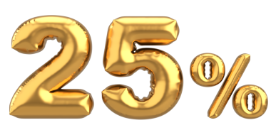 Yüzde yirmi beş. % 25 balon mesajı. 3B illüstrasyon.