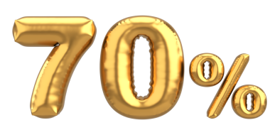 Yüzde yetmiş. % 70 balon mesajı. 3B illüstrasyon.