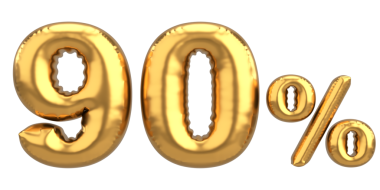 Yüzde doksan. % 90 balon mesajı. 3B illüstrasyon.