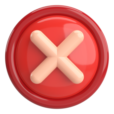 Üç boyutlu kapatma düğmesi. Çapraz. 3B illüstrasyon.