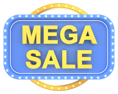 Mega Satış. İmza tahtası. 3B illüstrasyon.