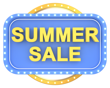 Yaz Satışı. İmza tahtası. 3B illüstrasyon.