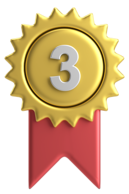 Üç boyutlu madalya. Üç numara. 3B illüstrasyon.