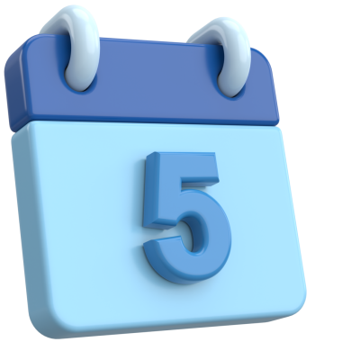 Beşinci. Ayın beşinci günü. Takvim. 3B illüstrasyon.